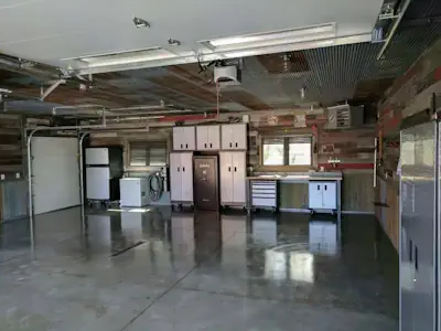 A sealed concrete garage flooring